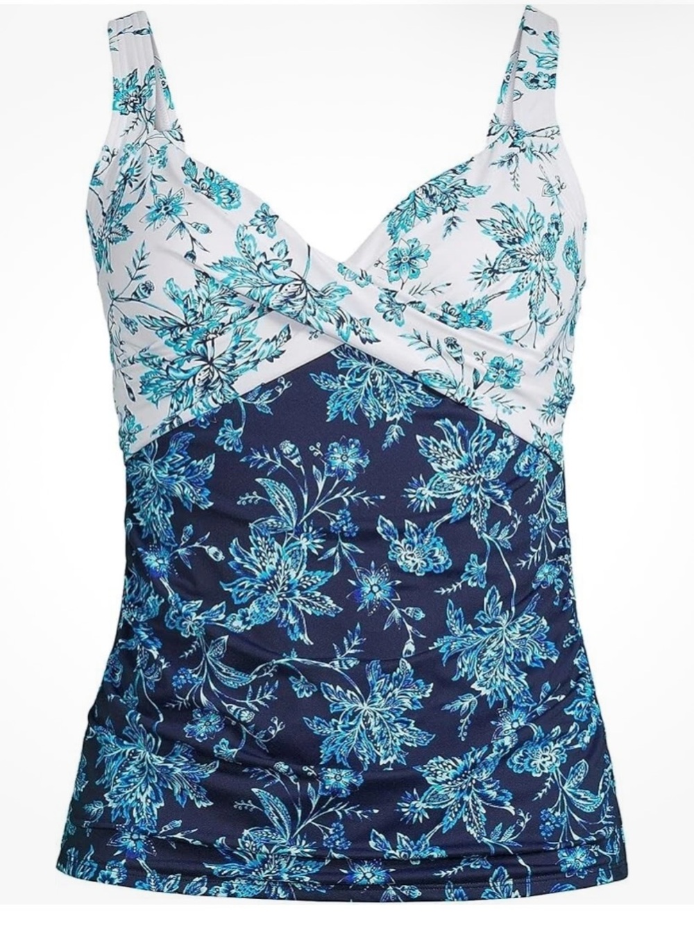 Lands End Sweetheart Wrap Underwire Tankini Navy White Jacquard Mix Size 4 Long